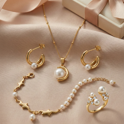 Pearl Grace Combo Set – Necklace, Earrings, Ring & Bracelet