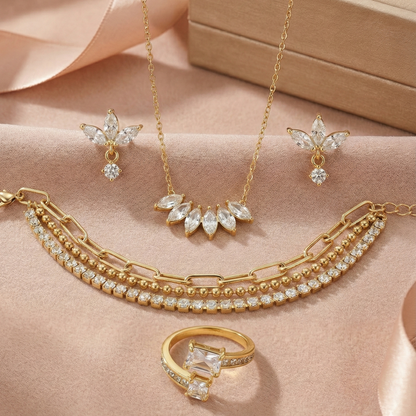 Myst Juels Crystal Grace Combo Set – Necklace, Ring, Earrings & Bracelet (4-Piece Set)