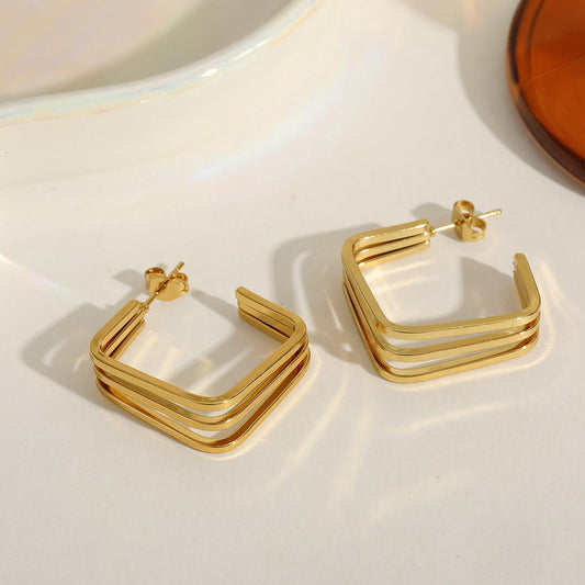 Linea Luxe Square Hoop Earrings – Anti-Tarnish Gold