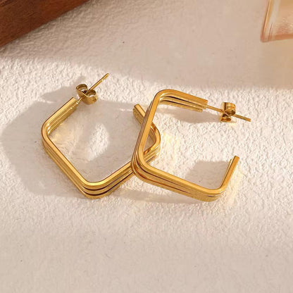 Linea Luxe Square Hoop Earrings – Anti-Tarnish Gold