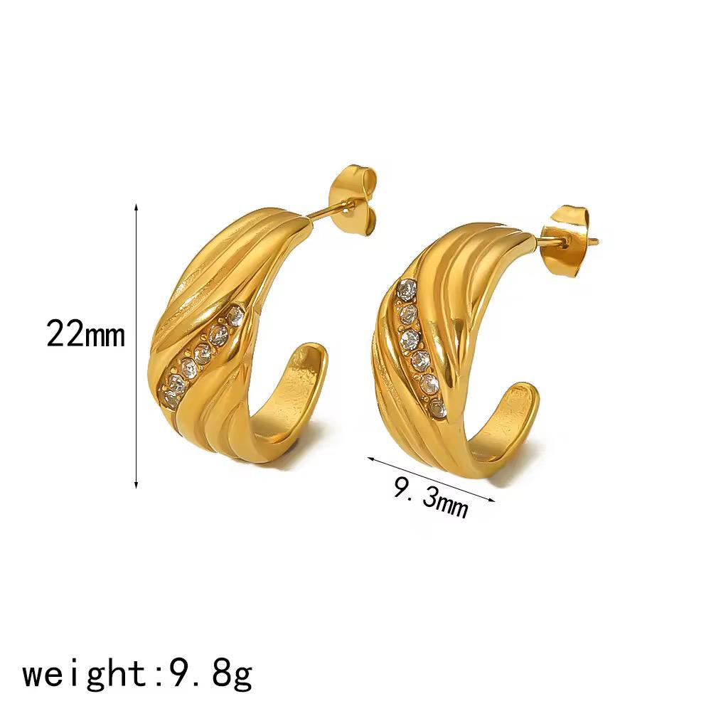 Luna Crest Crystal Cuff Stud Earrings – Anti-Tarnish Gold