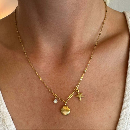 Ultra premium Elegant 3 charms beach pvd gold plated necklace