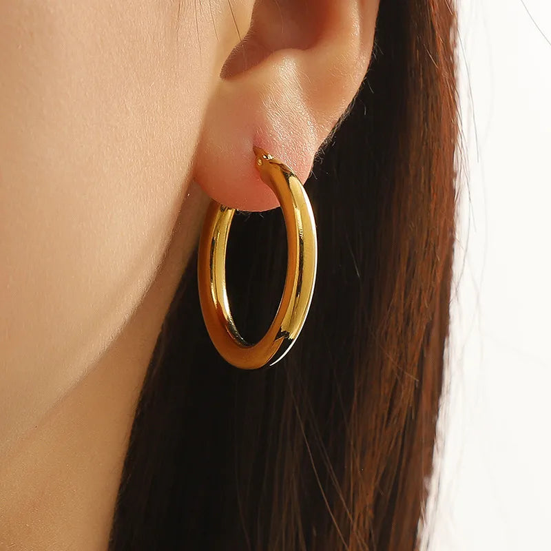 Classic 18K Gold-Plated Waterproof Hoop Earrings