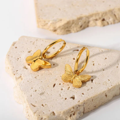 Premium butterfly stainless steel gold plated earrings