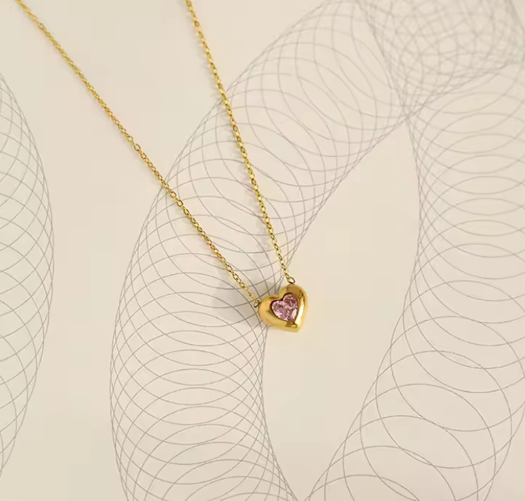 Heart shape stainless steel gold plated necklace
