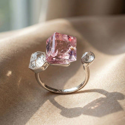 Blush Crystal Open Ring – Elegant Adjustable Statement Ring