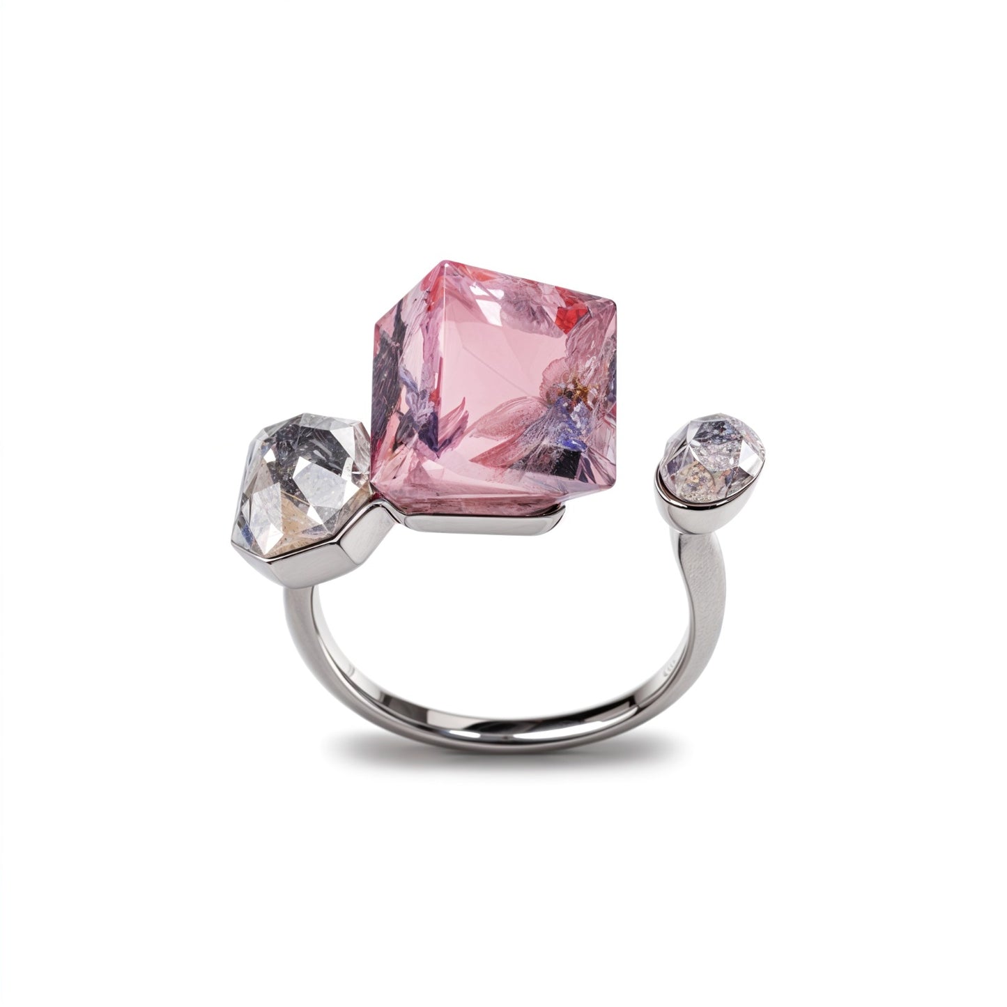 Blush Crystal Open Ring – Elegant Adjustable Statement Ring