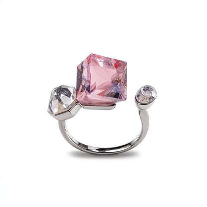 Blush Crystal Open Ring – Elegant Adjustable Statement Ring