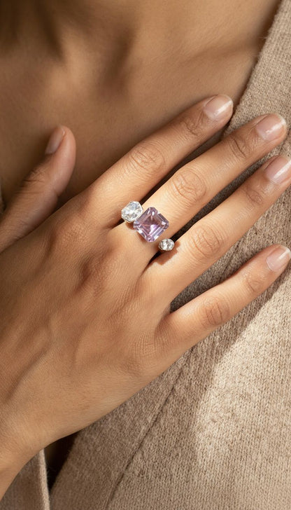 Blush Crystal Open Ring – Elegant Adjustable Statement Ring