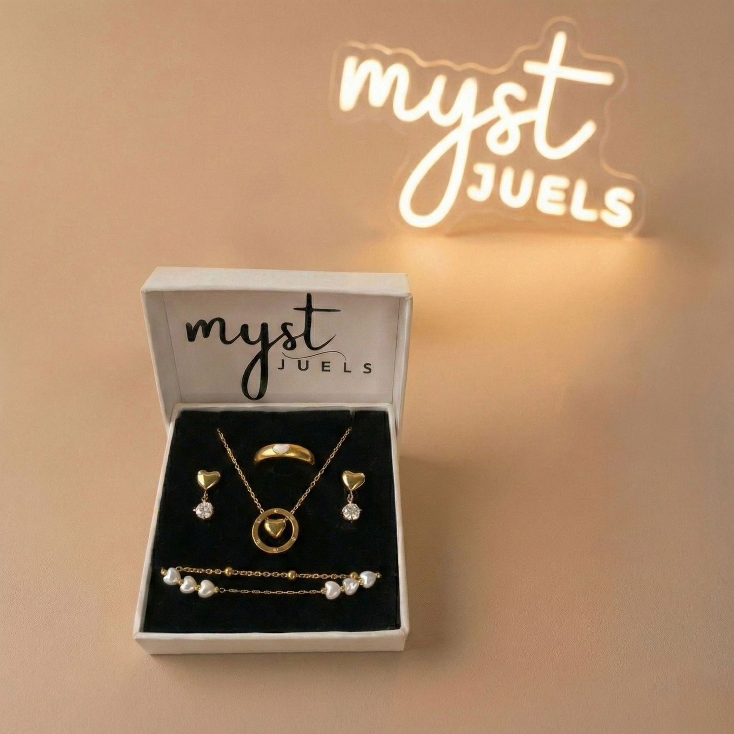 Myst Juels Heart Collection – Premium 4-Piece Gold Plated Combo