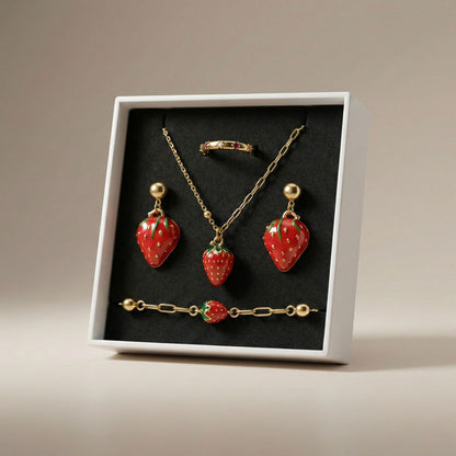 Myst Juels Strawberry Charm Combo – Necklace, Ring, Earrings & Bracelet Set