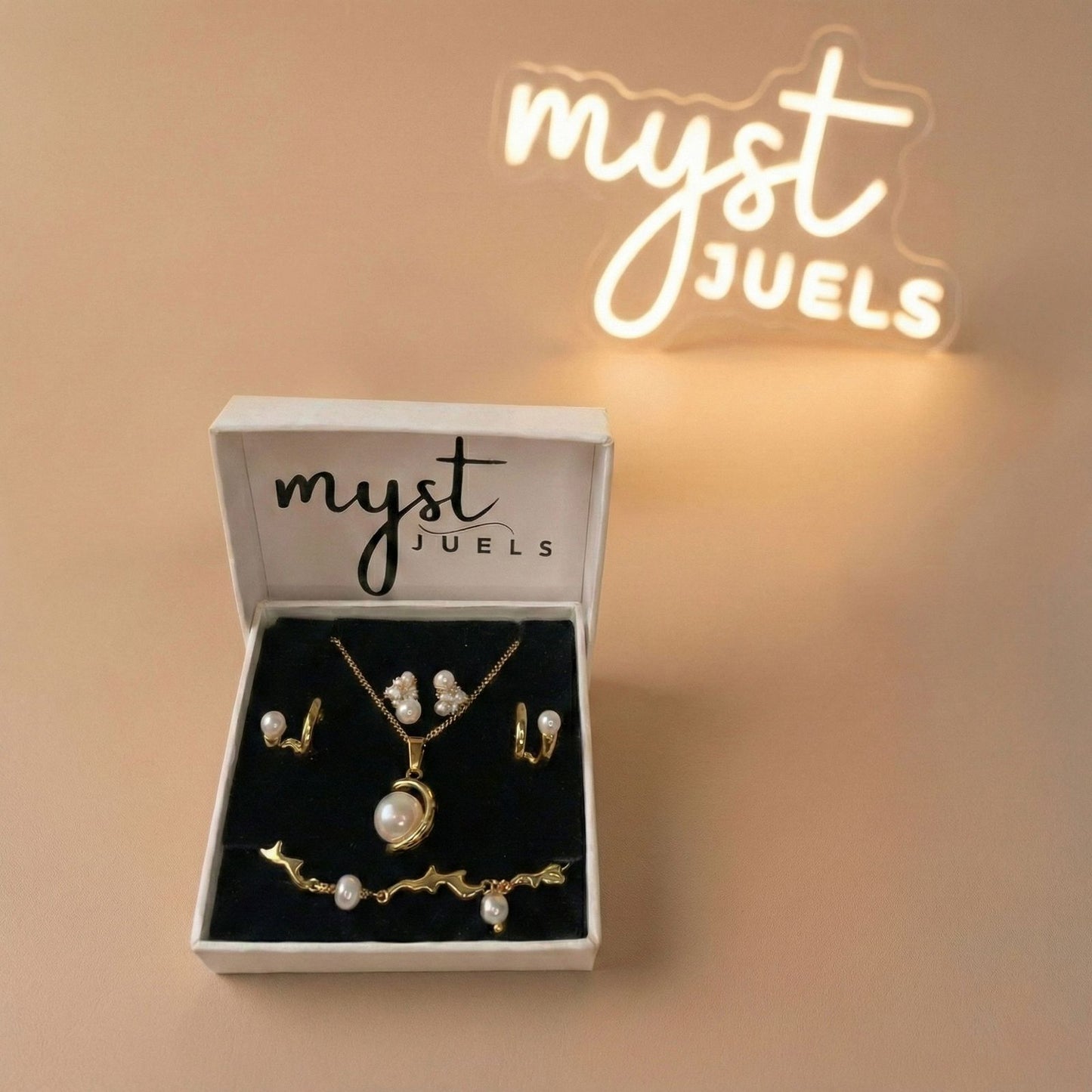 Pearl Grace Combo Set – Necklace, Earrings, Ring & Bracelet