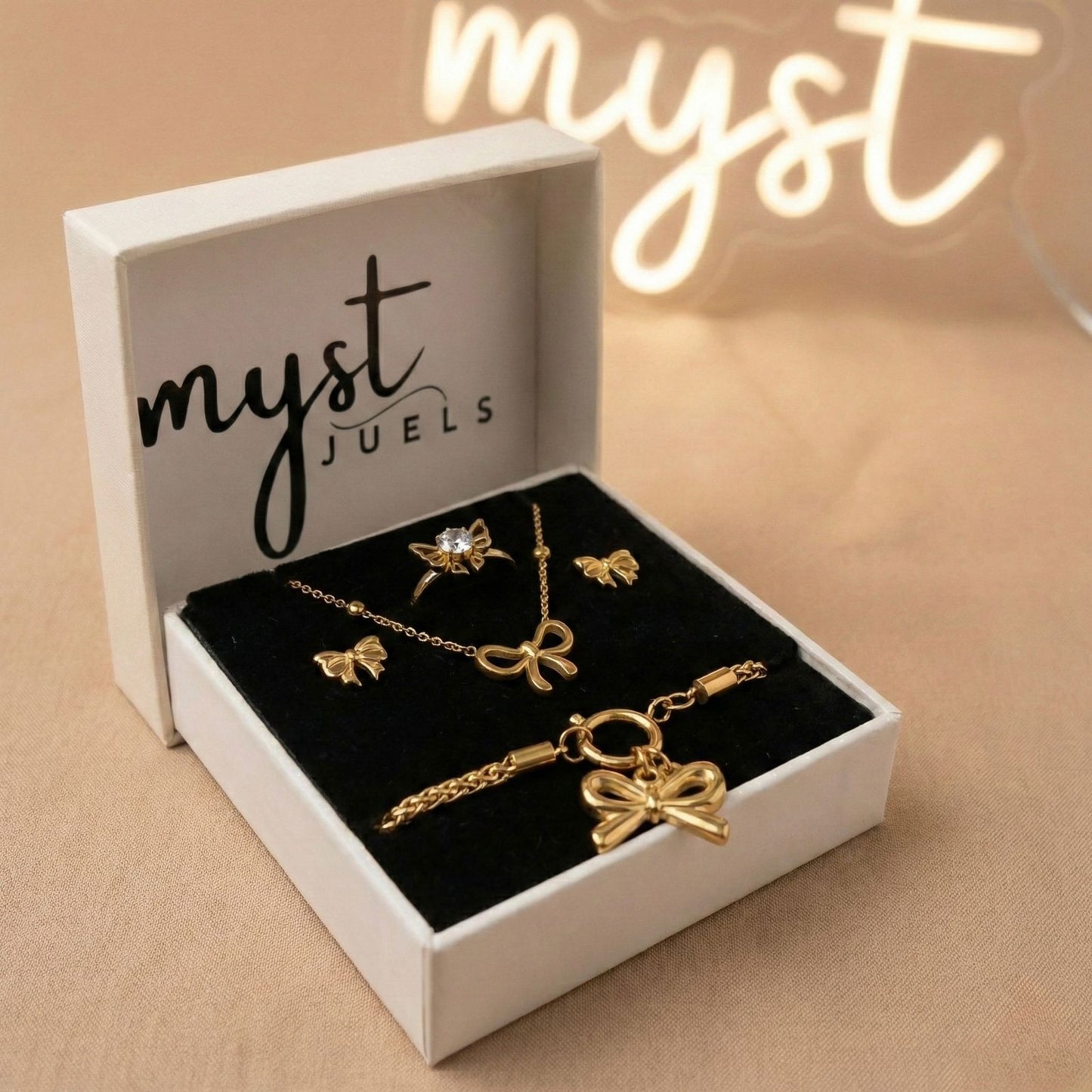 Myst Juels Bow Elegance Combo – Necklace, Ring, Earrings & Bracelet Set