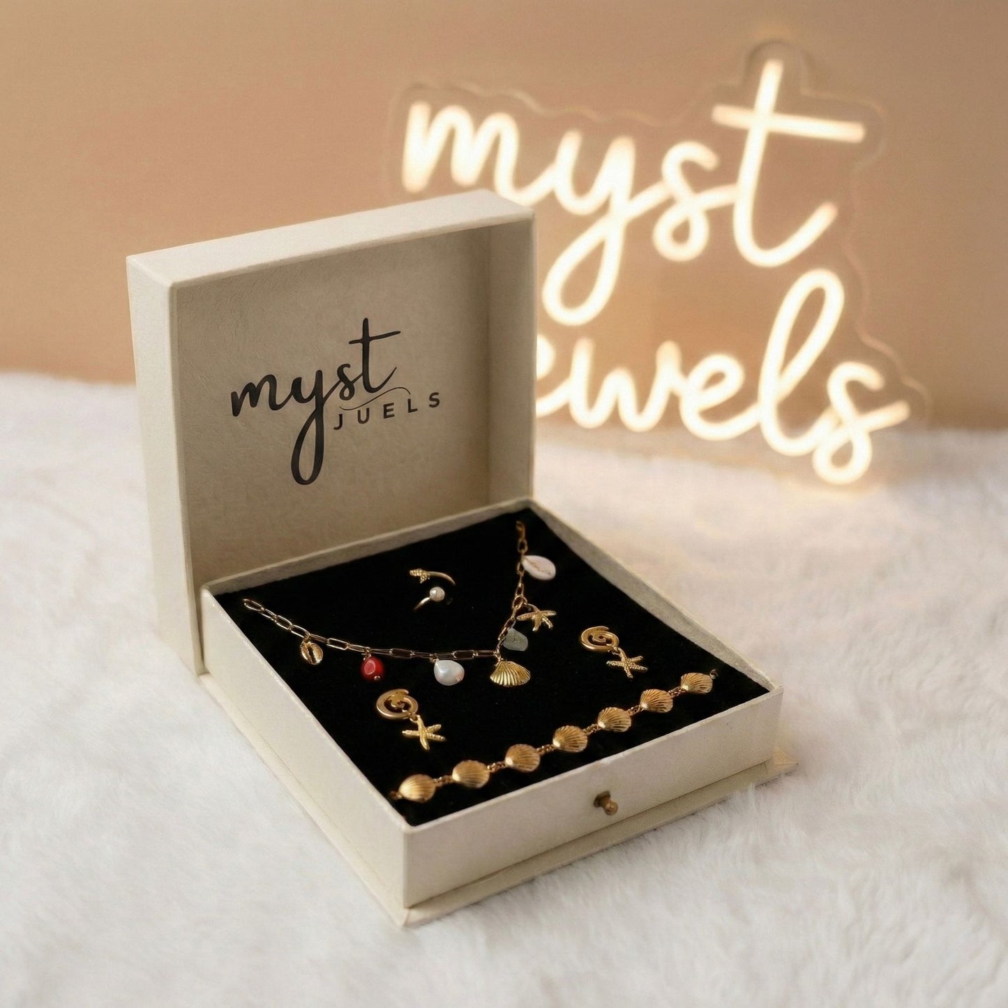 Myst Juels Beach Charm Combo Set – Necklace, Ring, Earrings & Bracelet