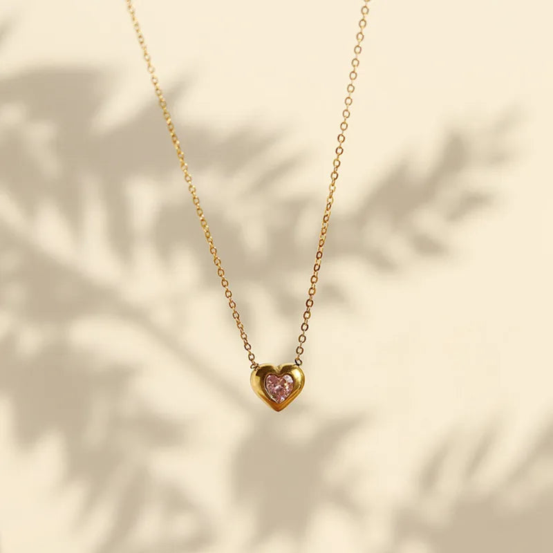 Heart shape stainless steel gold plated necklace