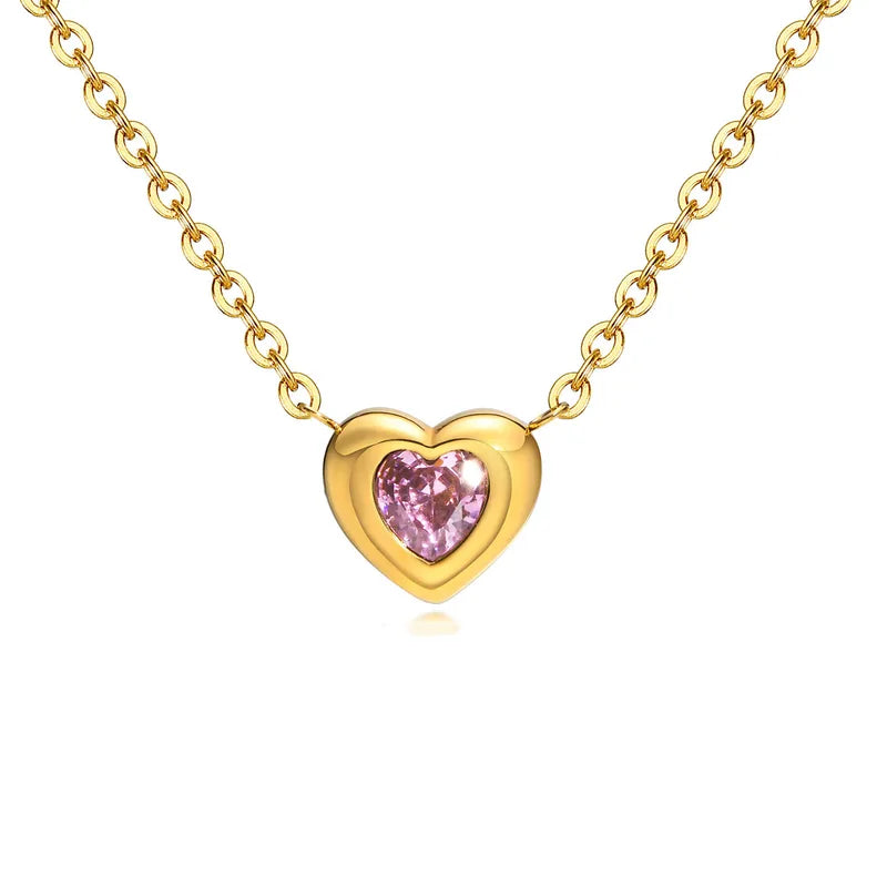 Heart shape stainless steel gold plated necklace