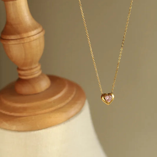 Heart shape stainless steel gold plated necklace