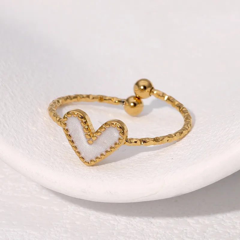 Premium white enamel heart stainless steel ring