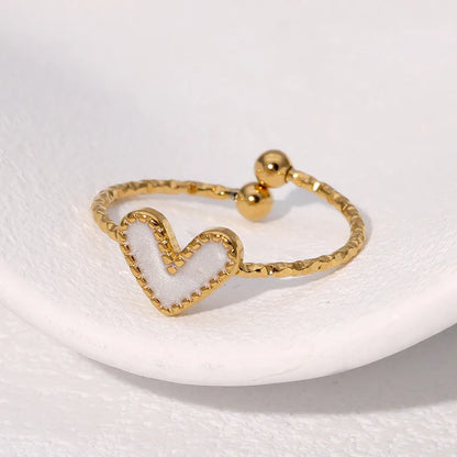 Premium white enamel heart stainless steel ring