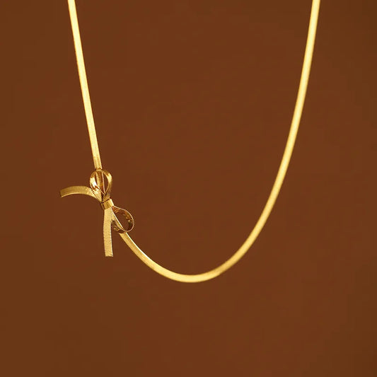 Bow snake chain anti tarnish gold necklace