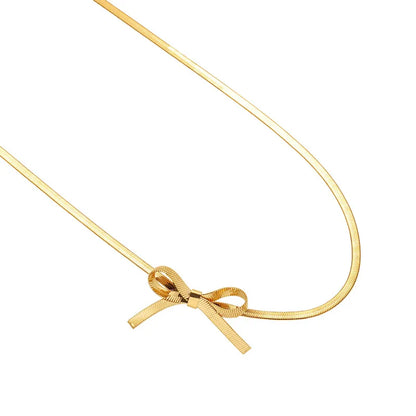 Bow snake chain anti tarnish gold necklace