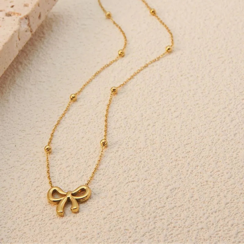 High-end bow stainless steel gold plated necklace