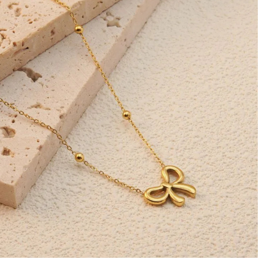 High-end bow stainless steel gold plated necklace