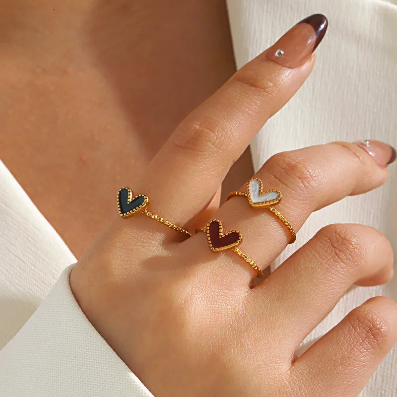 Premium white enamel heart stainless steel ring