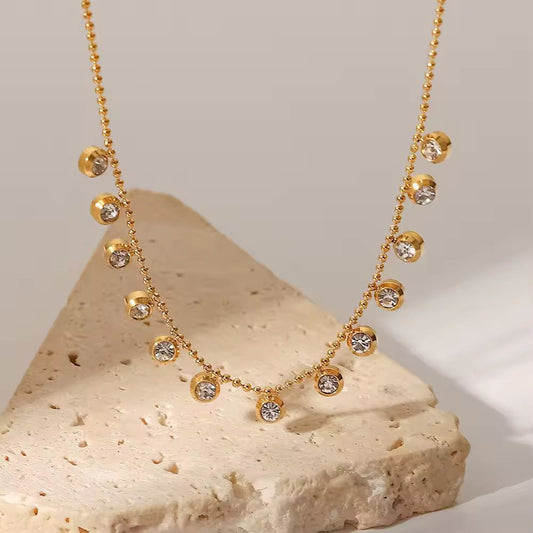 Golden bling zircon beaded necklace