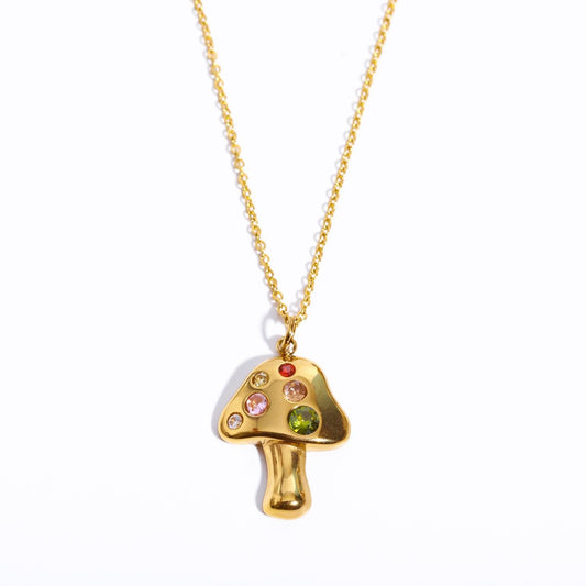 Jewel golden mushroom pendant necklace