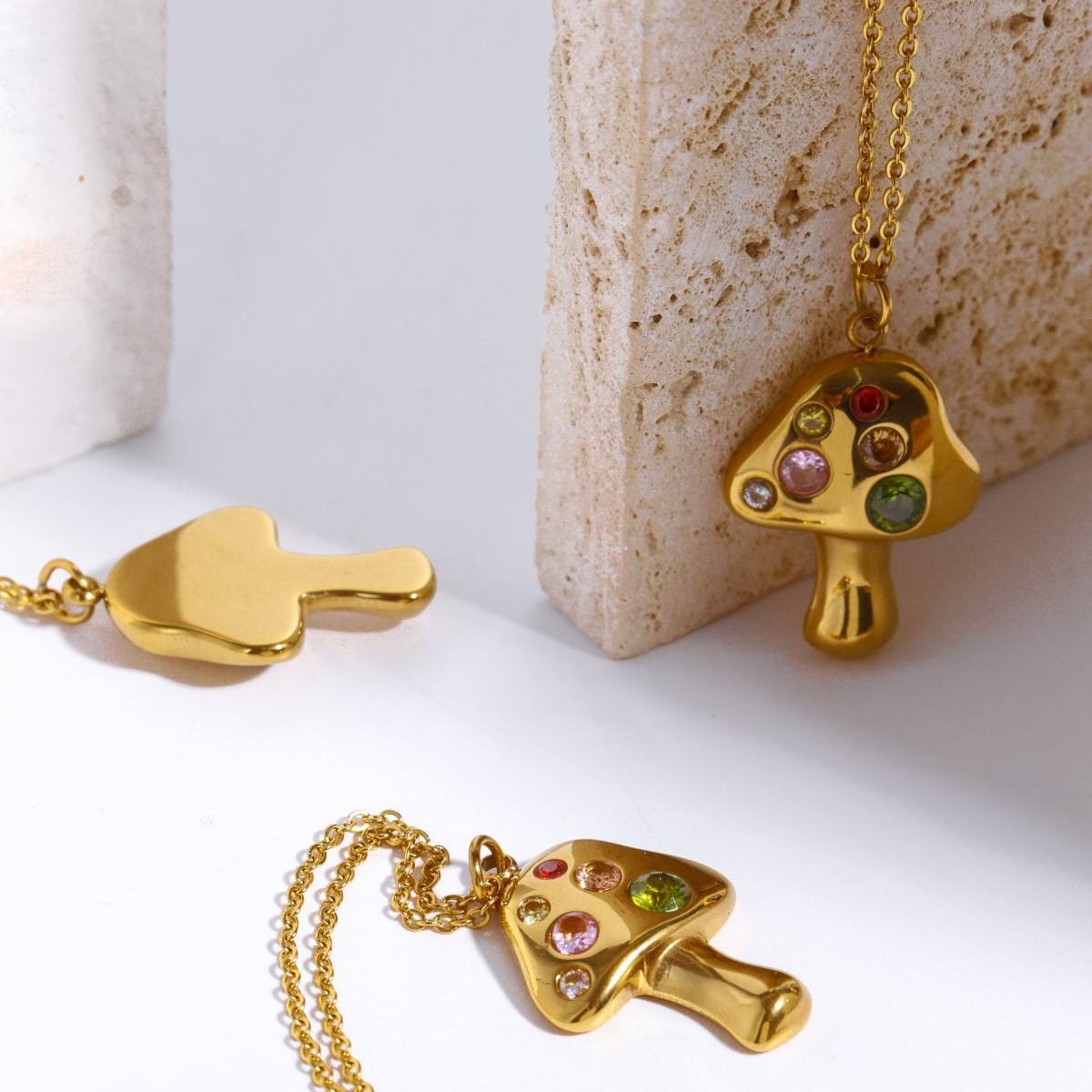 Jewel golden mushroom pendant necklace