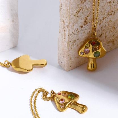 Jewel golden mushroom pendant necklace