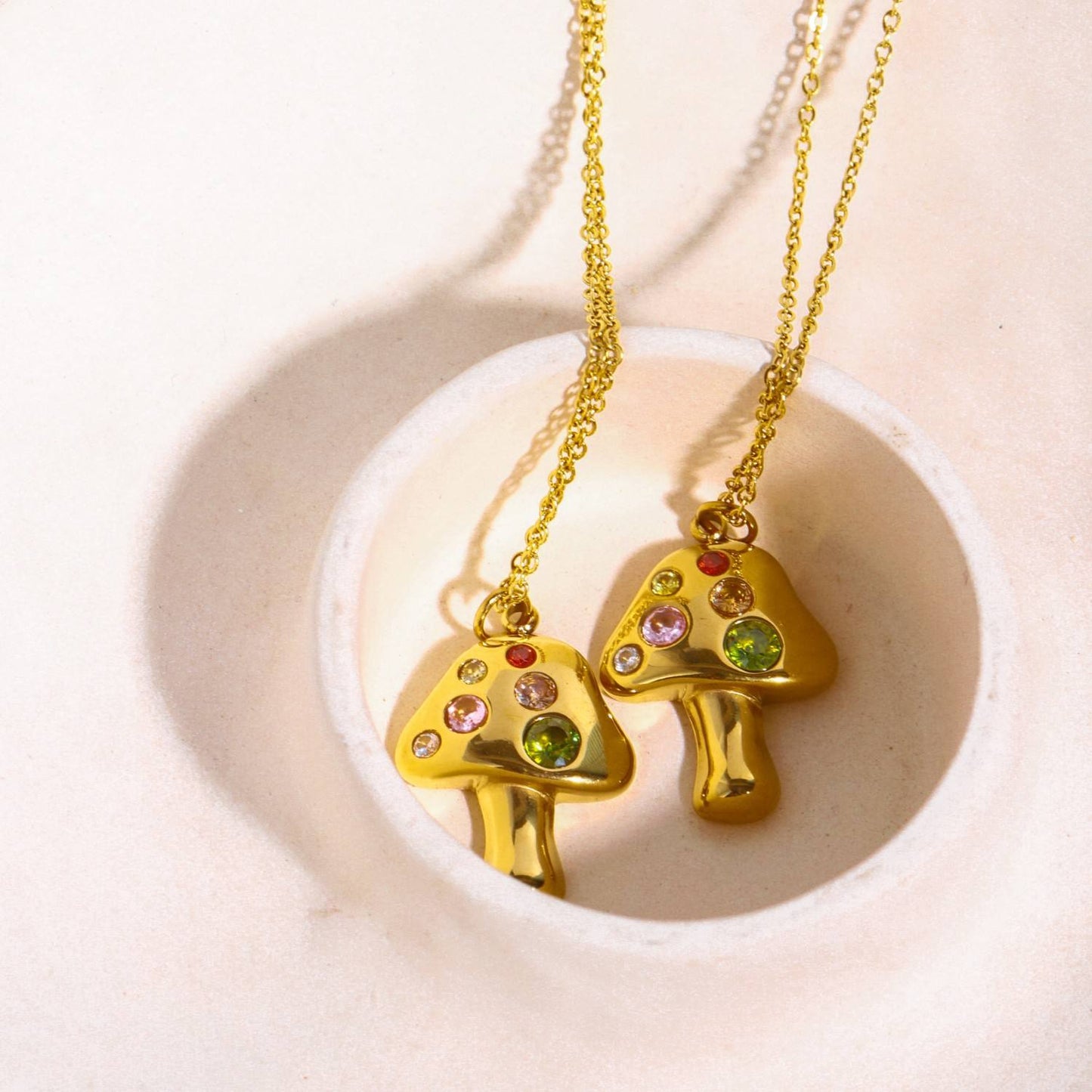 Jewel golden mushroom pendant necklace
