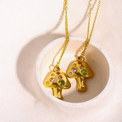 Jewel golden mushroom pendant necklace