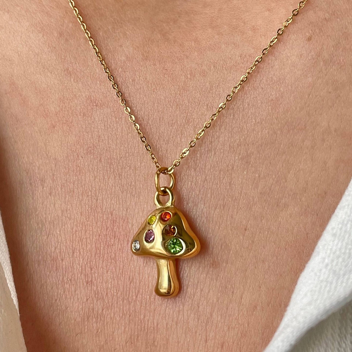 Jewel golden mushroom pendant necklace