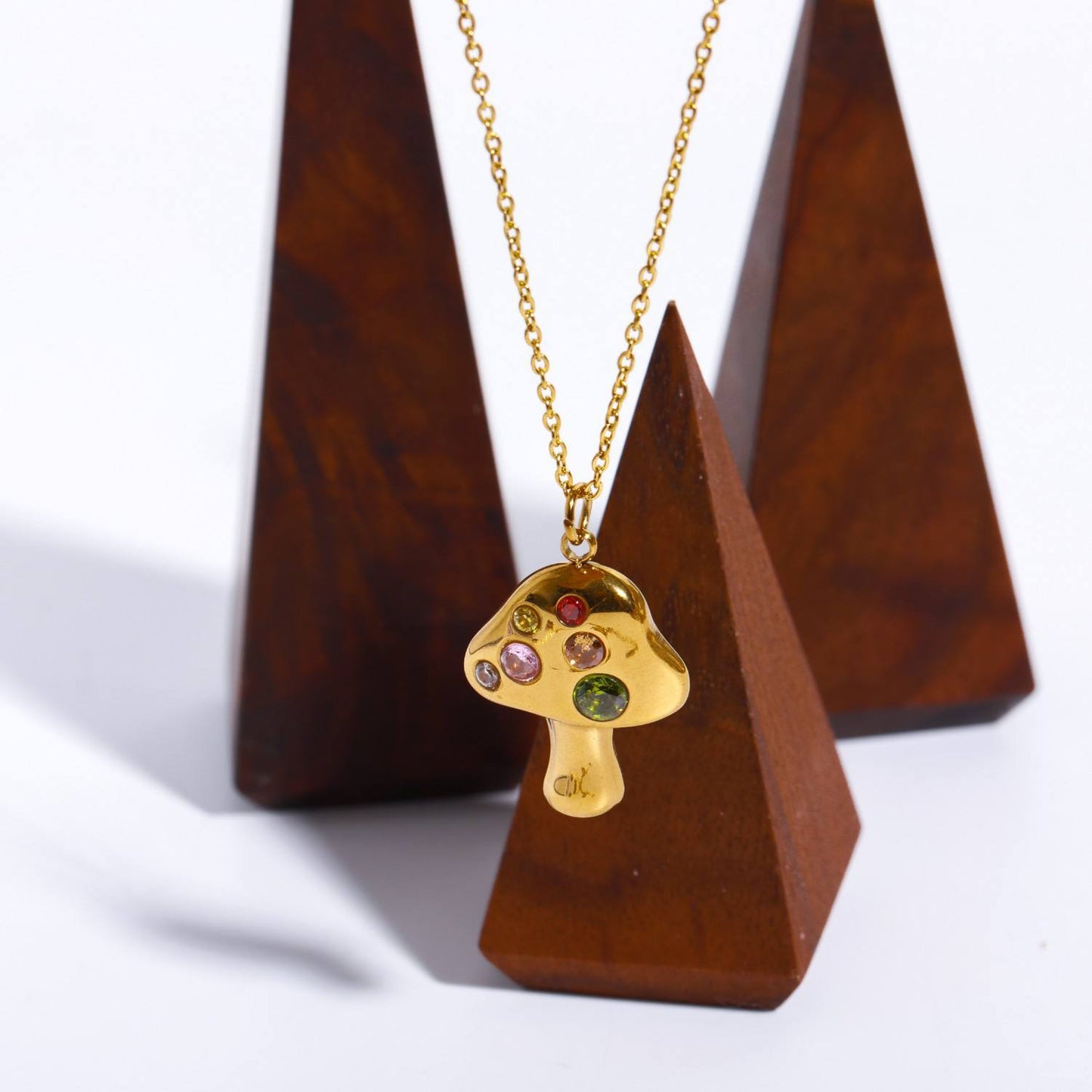 Jewel golden mushroom pendant necklace