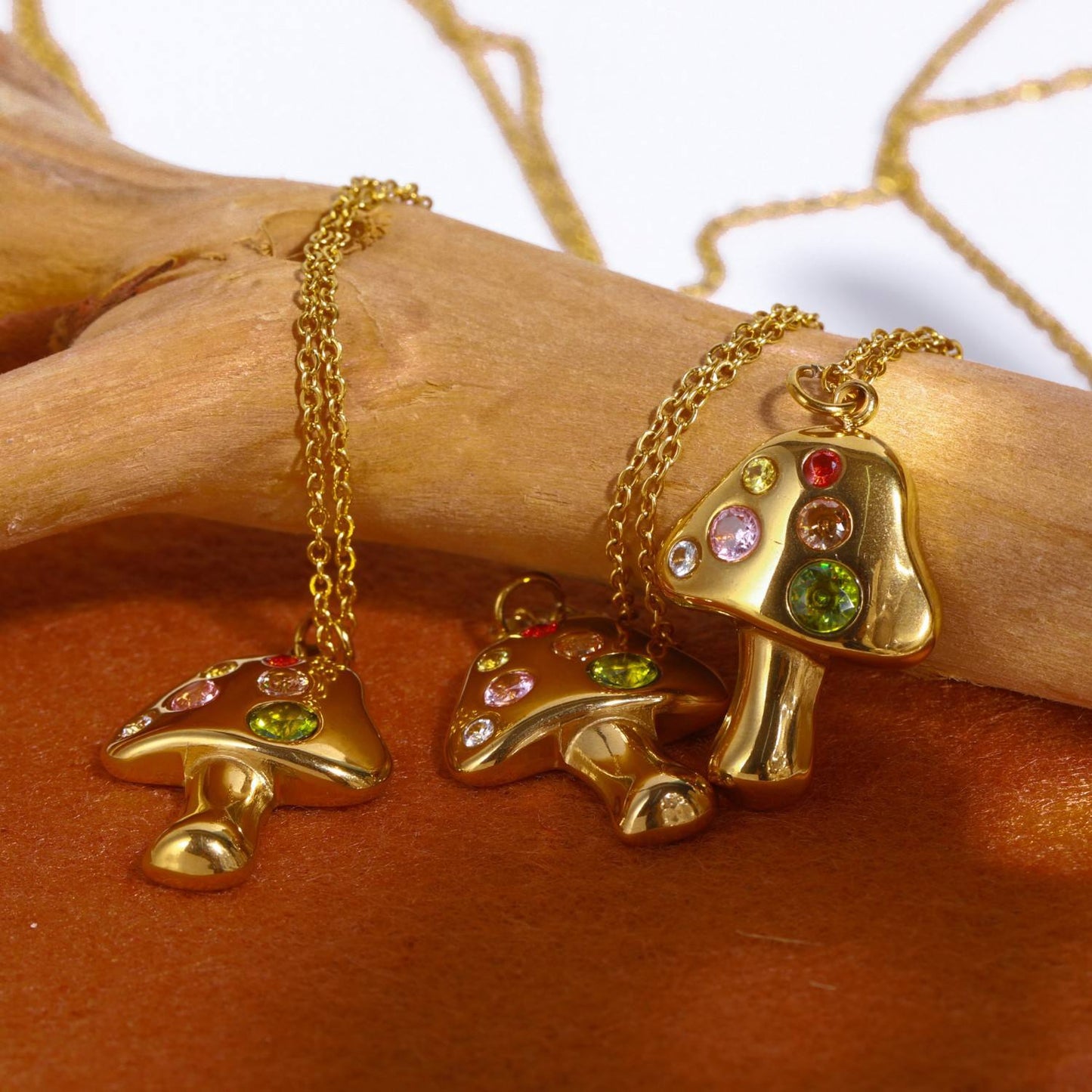 Jewel golden mushroom pendant necklace