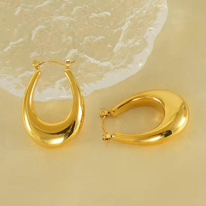 Luna Sculpted Oval Hoop Earrings – Anti-Tarnish Gold