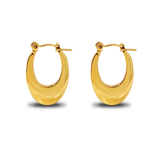 Luna Sculpted Oval Hoop Earrings – Anti-Tarnish Gold