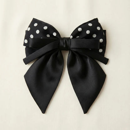 Classic Noir Professional – Black Polka Satin Bow, Single Diamond Necklace & Aura Dual Dot Ring