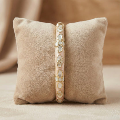 Blush Pink Enamel Floral Bangle with Mother-of-Pearl Inlay & Gold Outline