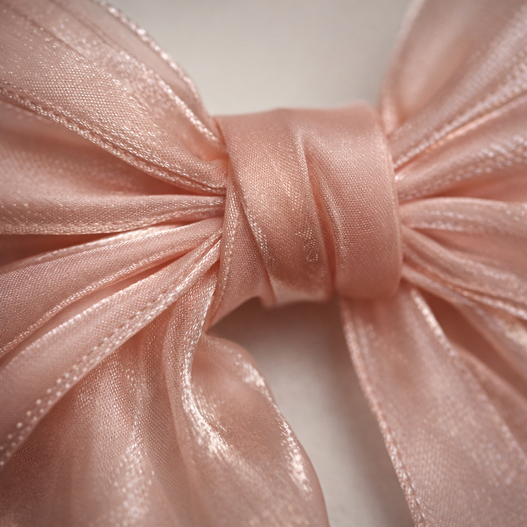 Blush Pink Organza Hair Bow with Pearl Edges