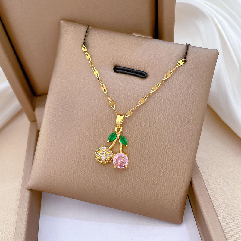 Cherry pendant anti-tarnish stainless steel necklace for women