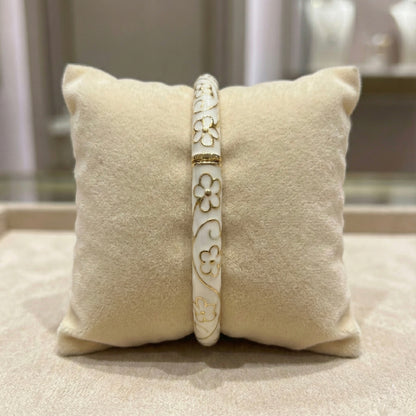 Classic Ivory Floral Glossy Enamel Bangle with Gold Outline