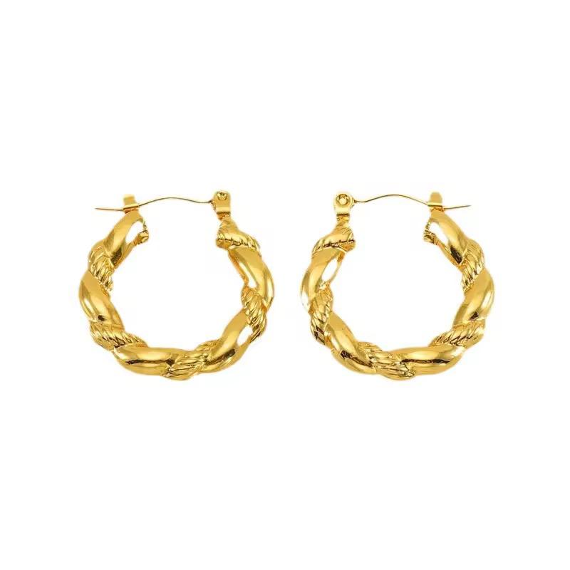 Twisted 18K Gold-Plated Hoop Earrings - Gold Finish