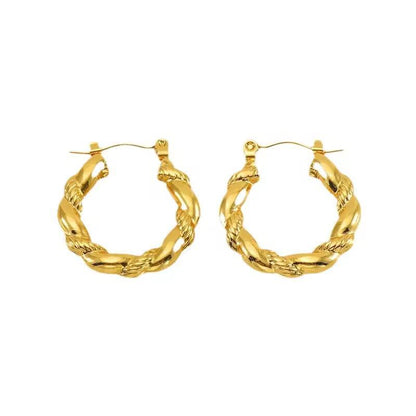 Twisted 18K Gold-Plated Hoop Earrings - Gold Finish