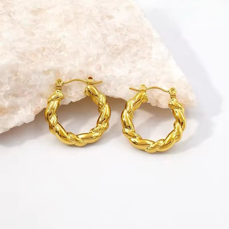 Twisted 18K Gold-Plated Hoop Earrings - Gold Finish