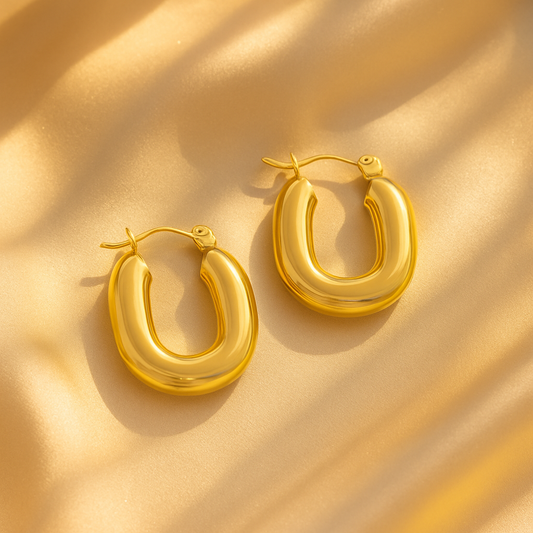 Premium U shaped design minimal design gold plated hoops