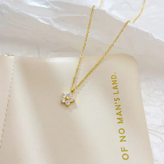 Diamond flower gold plated pendant necklace