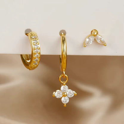 Premium set of 3 piercing studs of single ear